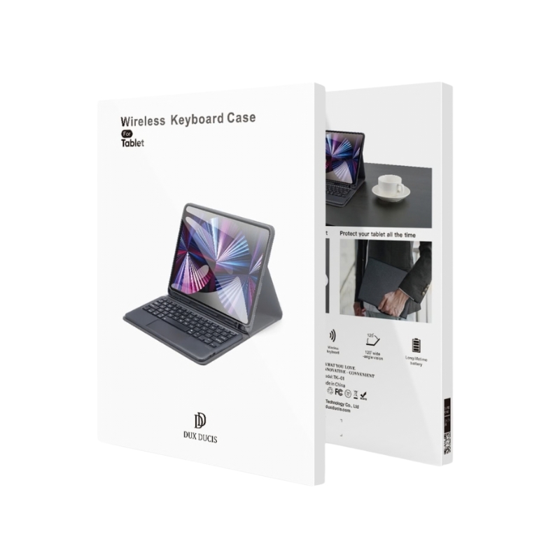 Funda DUX DUCIS TK Series para iPad 10ª generación 10.9 con teclado Bluetooth desmontable, panel táctil integrado y diseño tipo cuero color negro.