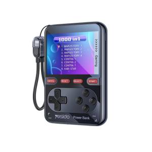 Power bank YESIDO YP87 de 10000mAh con carga rápida PD20W, pantalla digital y consola retro integrada para gaming portátil y carga móvil.