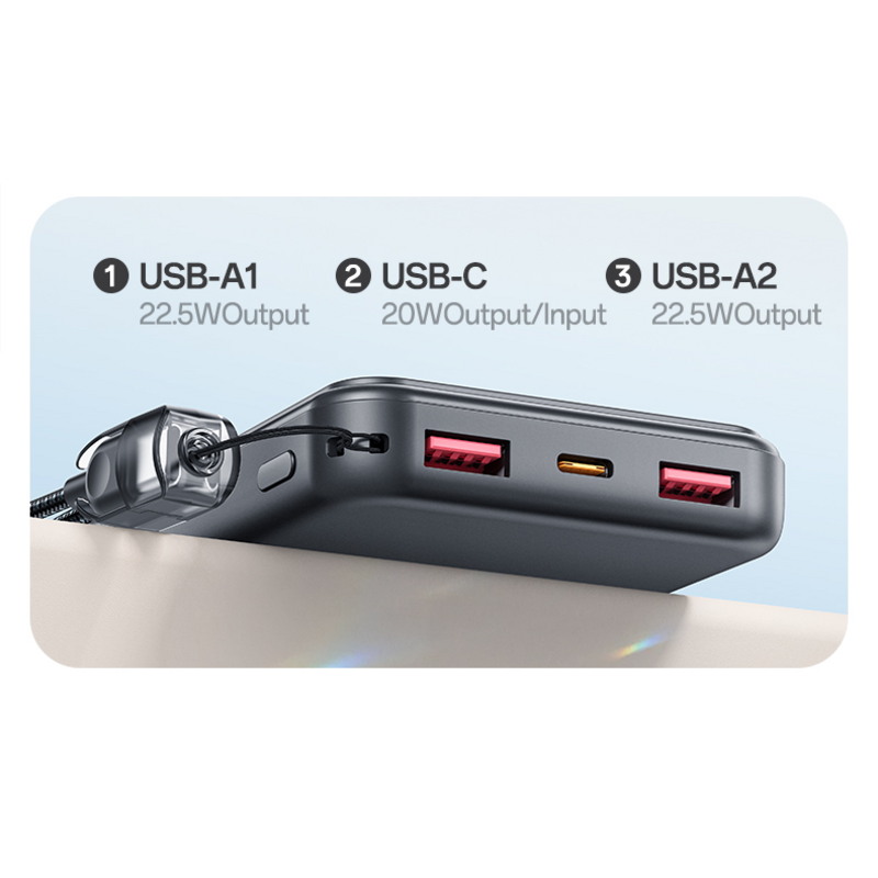 Power Bank Yesido YP96 20000mAh carga r&aacute;pida 22.5W con pantalla LED y cable USB-C integrado &ndash; vista adicional