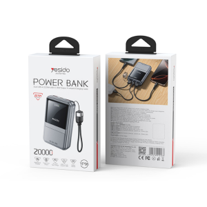 Power Bank Yesido YP96 20000mAh carga rápida 22.5W con pantalla LED y cable USB-C integrado – detalle del producto