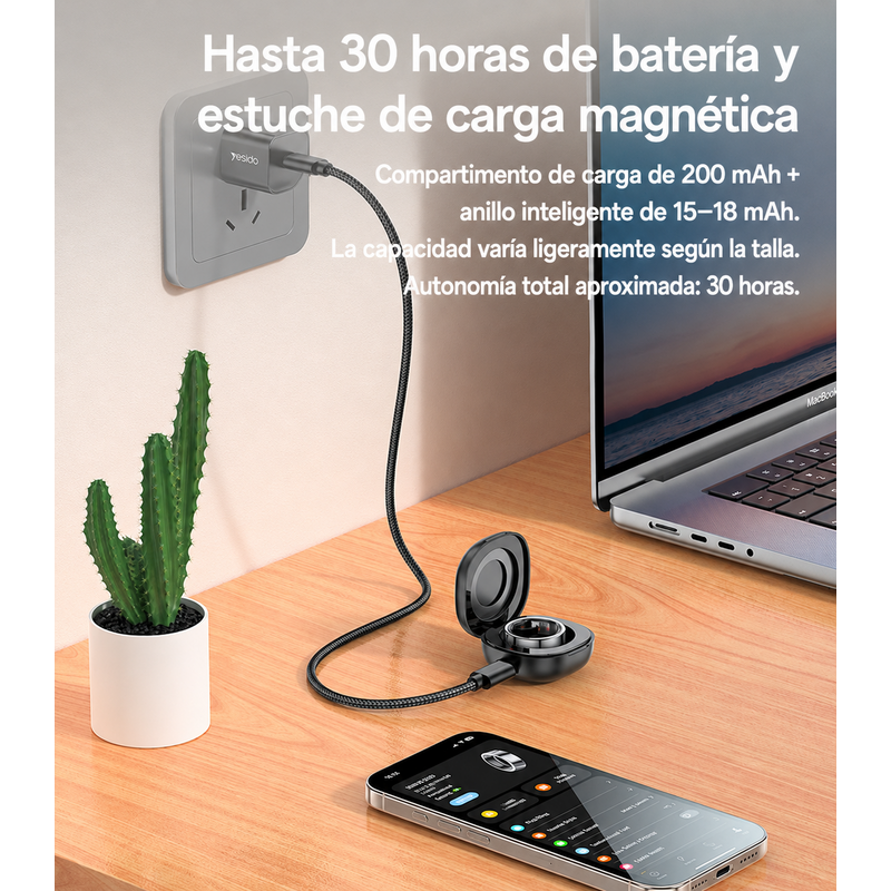 Anillo inteligente Yesido IO33 talla 9 con estuche de carga &ndash; vista adicional