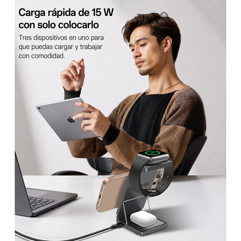 Cargador inalámbrico 3 en 1 Yesido DS25 15W – vista adicional