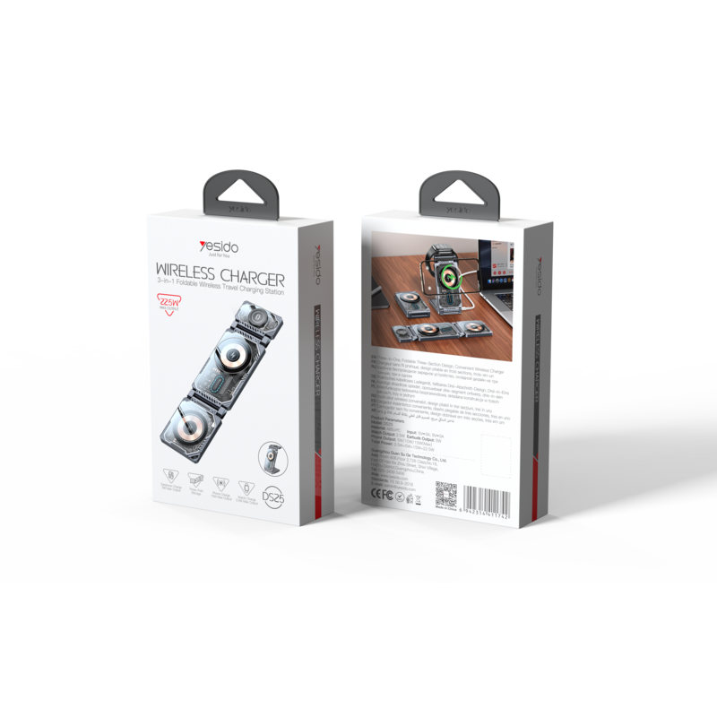 Cargador inalámbrico 3 en 1 Yesido DS25 15W – detalle del producto