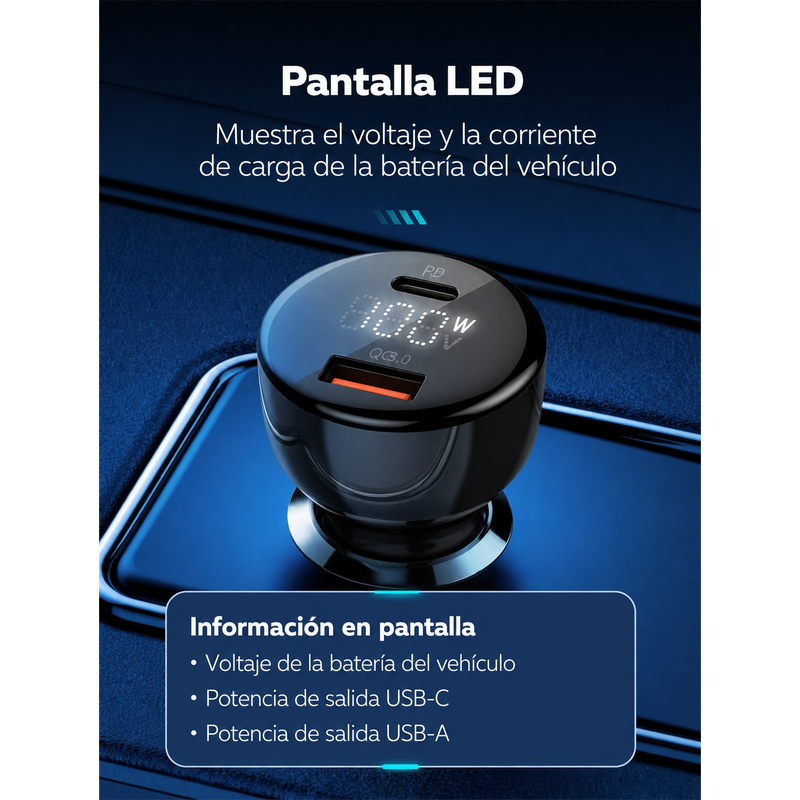 Cargador de carro LDNIO C101C USB-C PD 100W con pantalla LED – vista adicional