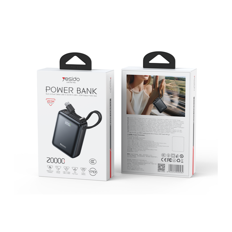 Power Bank portátil Yesido YP106 20,000mAh – detalle del producto