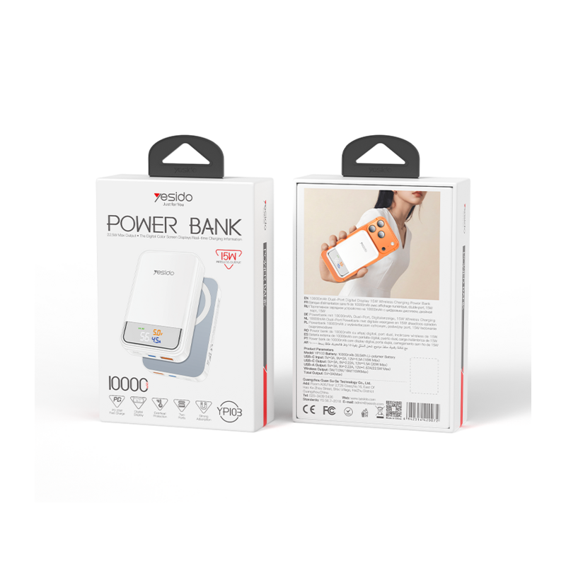 Power Bank portátil Yesido YP103 10,000mAh – detalle del producto