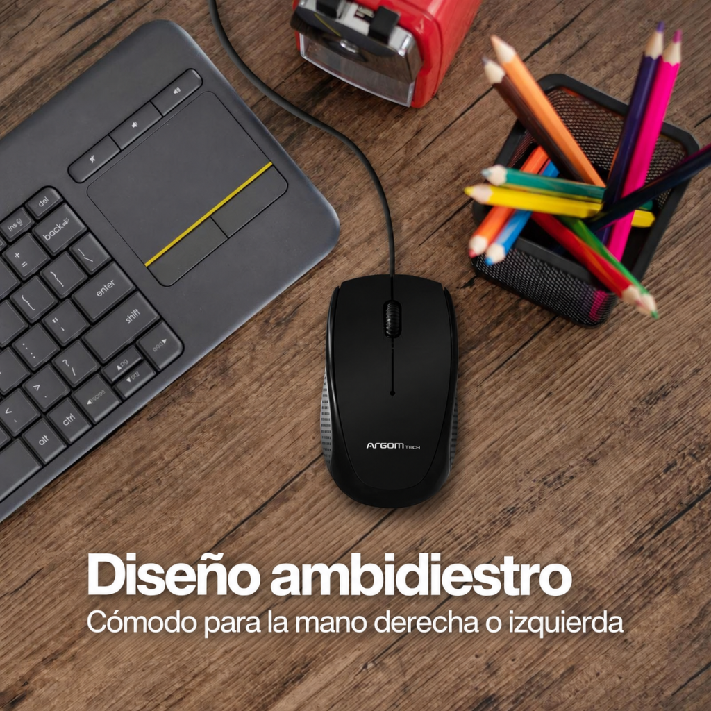 Mouse USB ArgomTech MS14 negro: Diseño ambidiestro
