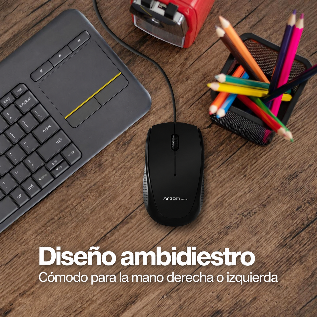 Mouse USB ArgomTech MS14 negro: Dise&ntilde;o ambidiestro