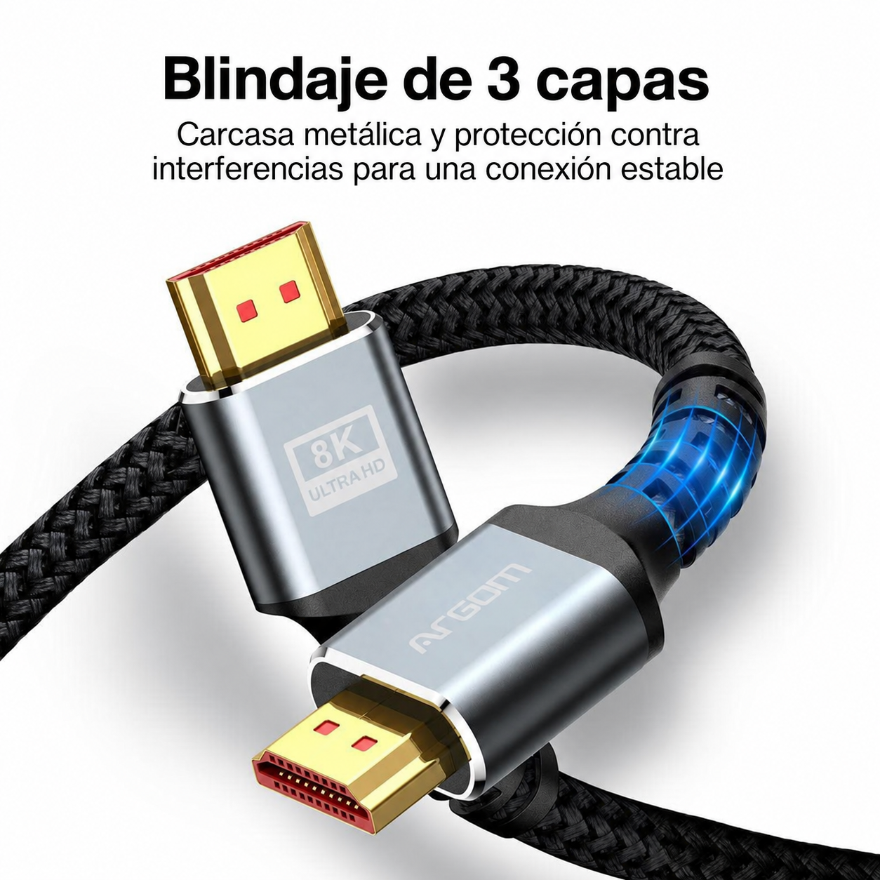 Cable HDMI ArgomTech 8K de 3 m: Blindaje de 3 capas