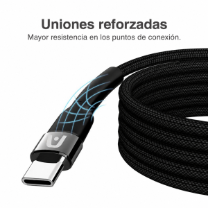 Cable USB-C ArgomTech Dura Speed de 100 W y 3 m: Uniones reforzadas