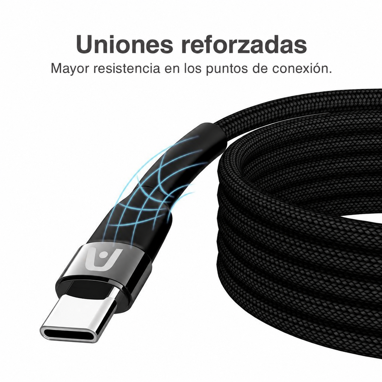 Cable USB-C ArgomTech Dura Speed de 100 W y 3 m: Uniones reforzadas