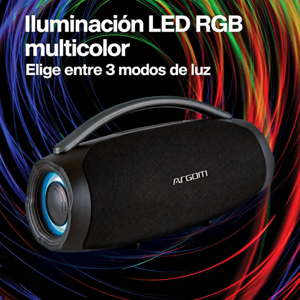 Bocina Bluetooth ArgomTech Radyon X49 de 70 W: Iluminación LED RGB multicolor