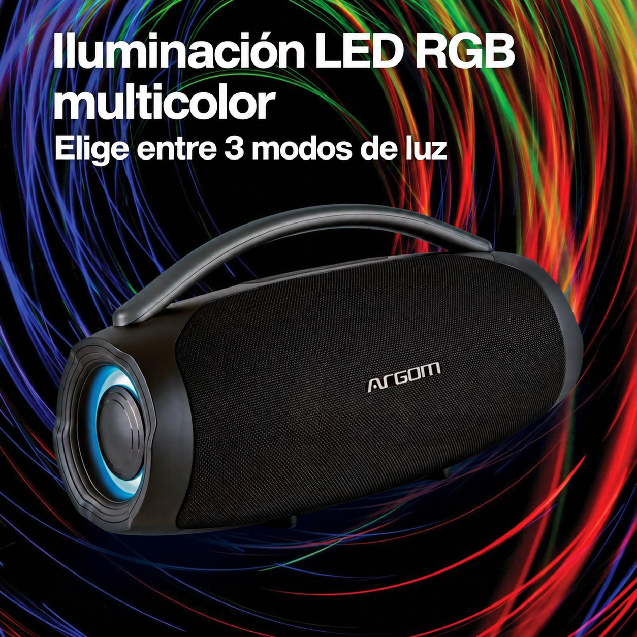 Bocina Bluetooth ArgomTech Radyon X49 de 70 W: Iluminaci&oacute;n LED RGB multicolor