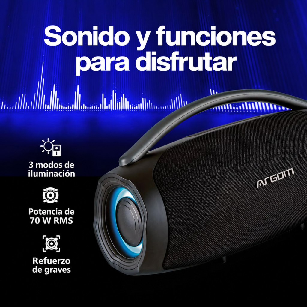 Bocina Bluetooth ArgomTech Radyon X49 de 70 W: Sonido y funciones para disfrutar