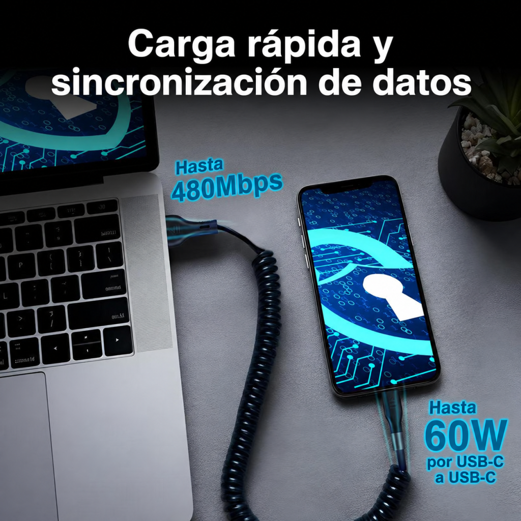 Cable ArgomTech Dura Coil 4 en 1 de 1,5 m: Carga rápida y sincronización de datos