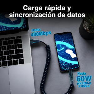 Cable ArgomTech Dura Coil 4 en 1 de 1,5 m: Carga rápida y sincronización de datos