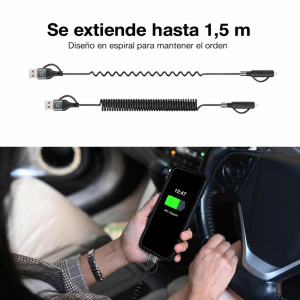 Cable ArgomTech Dura Coil 4 en 1 de 1,5 m: Se extiende hasta 1,5 m