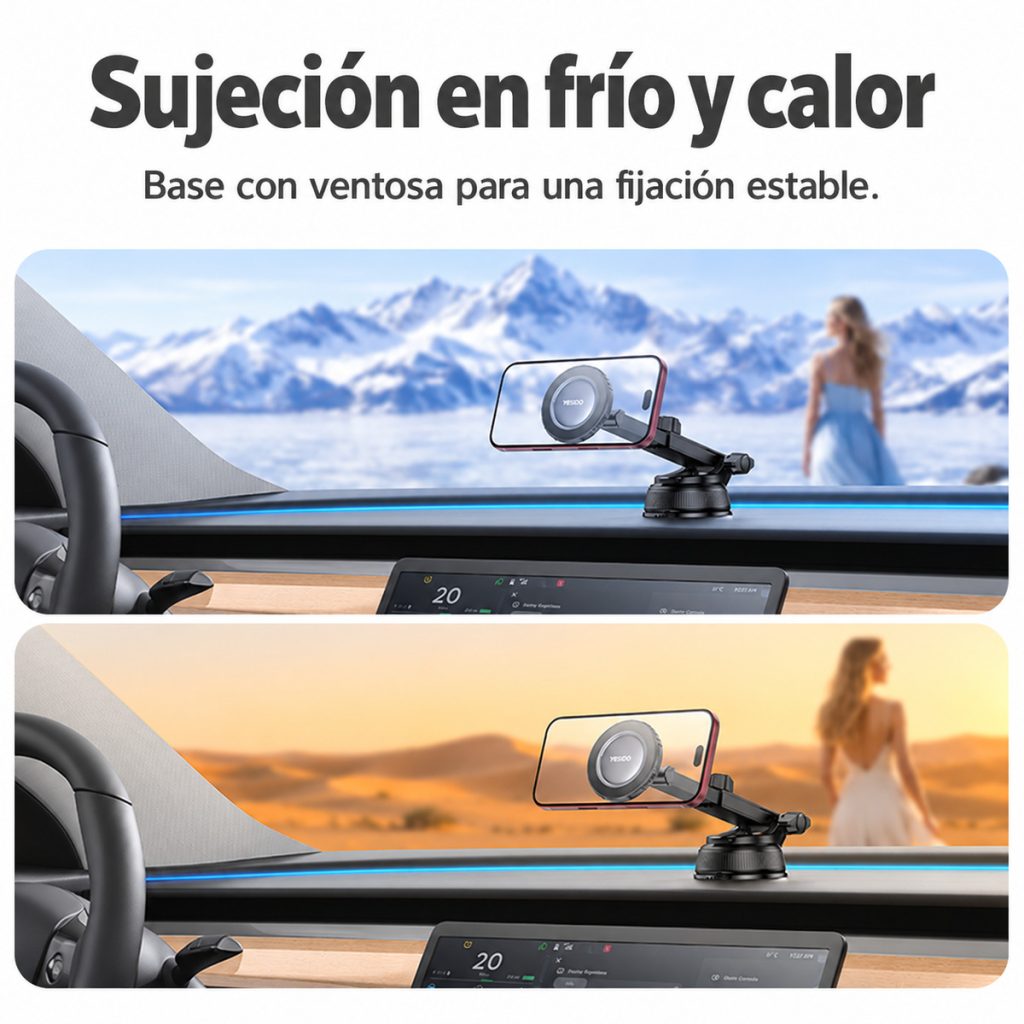 Base con ventosa del Yesido C277 en escenas de frío y calor