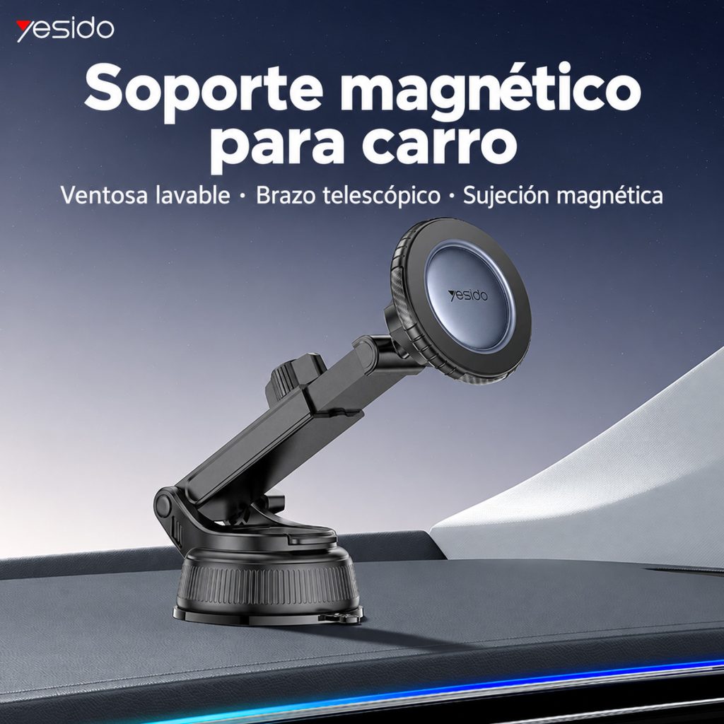 Soporte magnético Yesido C277 instalado sobre el tablero del carro