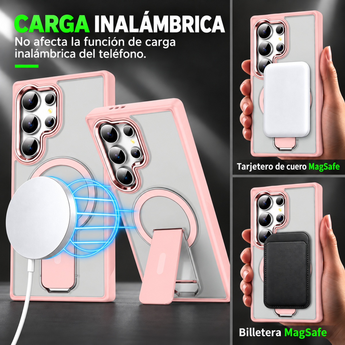 Estuche OTTOS Click rosado para Samsung Galaxy S25 Ultra: soporte y carga inal&aacute;mbrica