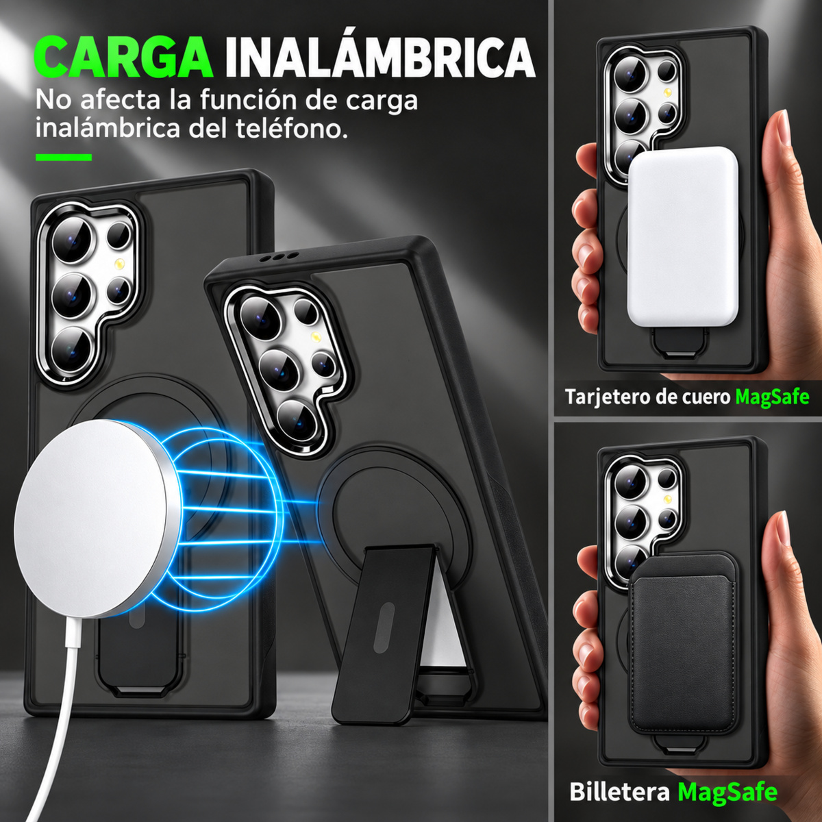 Estuche OTTOS Click negro para Samsung Galaxy S25 Ultra: soporte y carga inal&aacute;mbrica