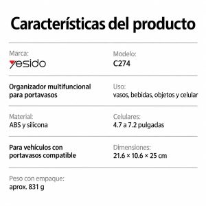 Características y dimensiones del Yesido C274 en español