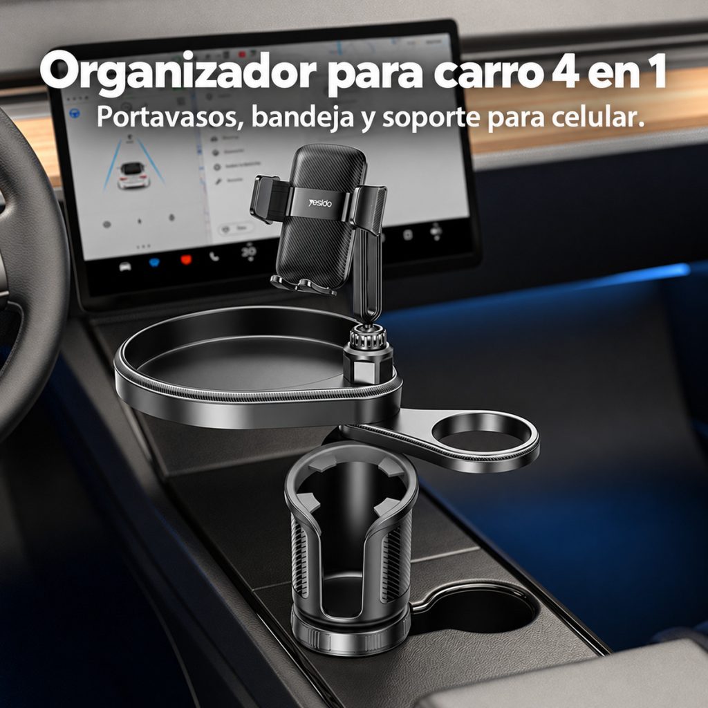 Organizador Yesido C274 instalado en el portavasos del carro