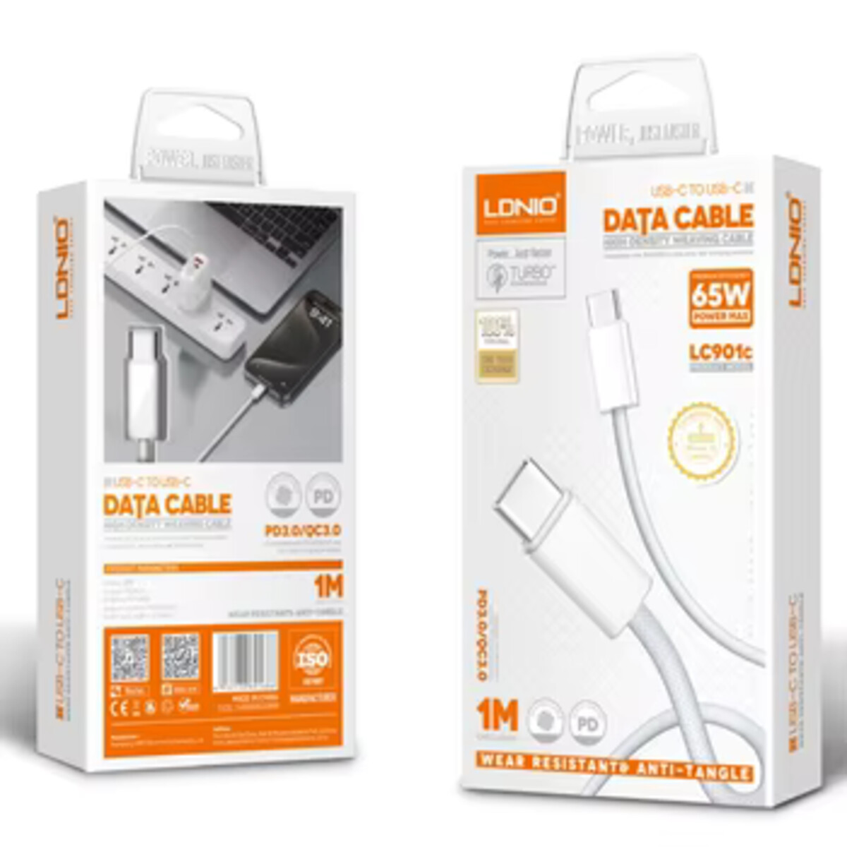 Empaque de Cable LDNIO LC901C USB-C a USB-C de 65 W, 1 m
