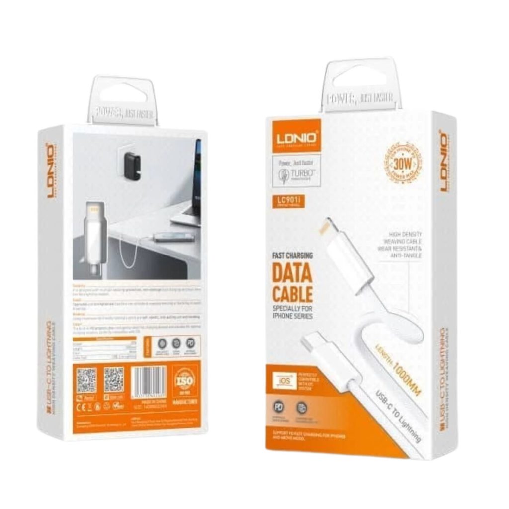 Empaque de Cable LDNIO LC901I USB-C a Lightning de 30 W, 1 m