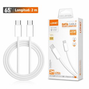Empaque de Cable LDNIO LC902C USB-C a USB-C de 65 W, 2 m