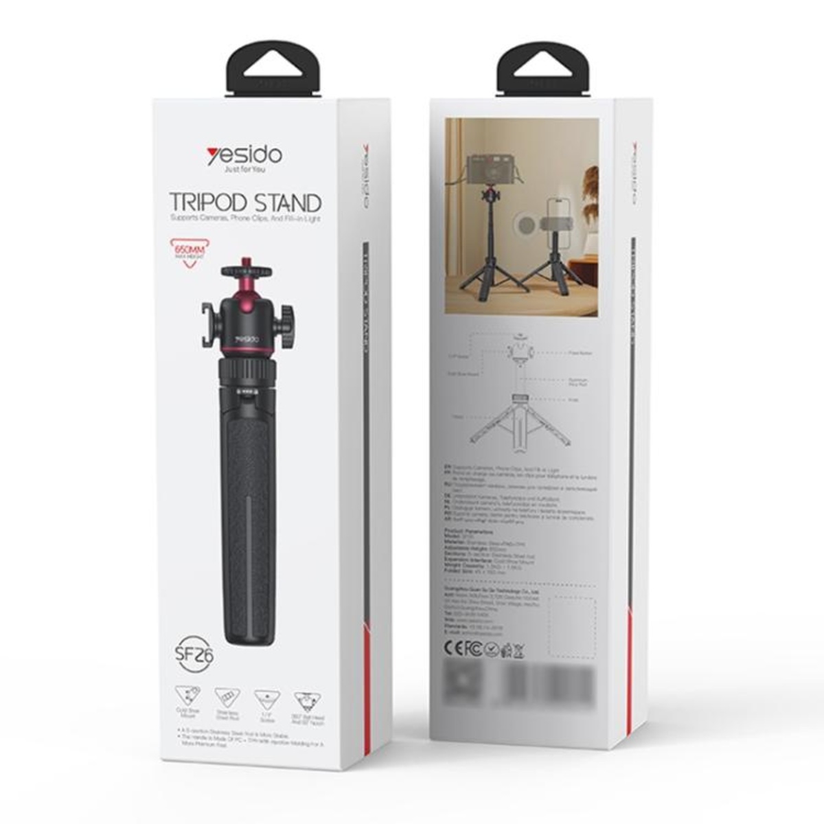 Empaque de Tr&iacute;pode telesc&oacute;pico de 65 cm con cabezal de bola Yesido SF26